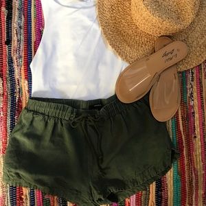 Green linen shorts